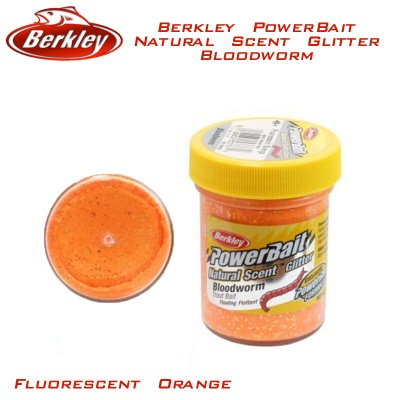 Berkley PowerBait Natural Scent Glitter Bloodworm Fluorescent Orange