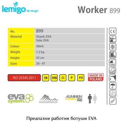 Lemigo Worker 899 Black | EVA Safety Boots | Characteristics