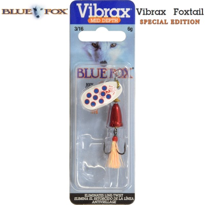 Blue Fox Vibrax Foxtail | Special Edition White | Blue Dots | Red
