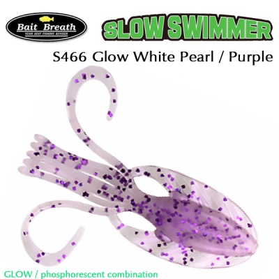 Силиконова примамка Bait Breath Slow Swimmer S466 Glow White Pearl / Purple
