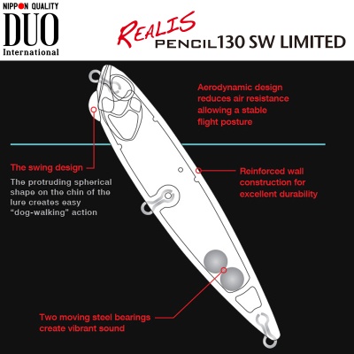 Повърхностен пенсил воблер за морски риболов DUO Realis Pencil 130 SW Limited | Структура