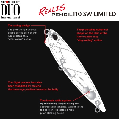 Повърхностен пенсил воблер за морски риболов DUO Realis Pencil 110 SW Limited | Структура