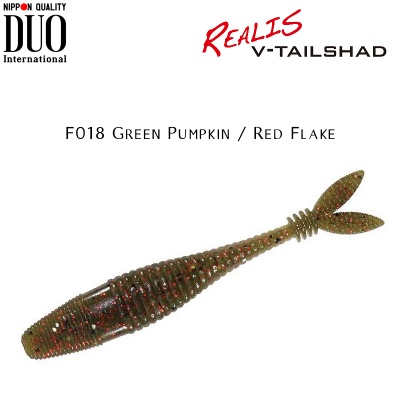 DUO Realis V-Tail Shad | F018 Green Pumpkin / Red Flake