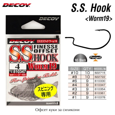 Офсет куки за лайт риболов със силикони Decoy Finesse Offset SS Hook Worm 19