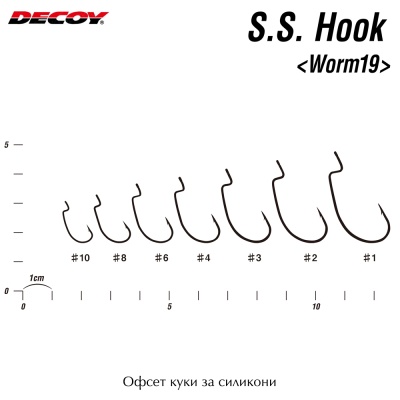 Офсет куки за лайт риболов със силикони Decoy Finesse Offset SS Hook Worm 19 | Размери
