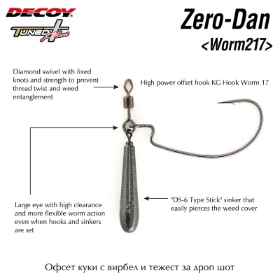 Decoy Zero Dan Worm 217 | Offset Hooks with Drop Shot Weight and Swivel