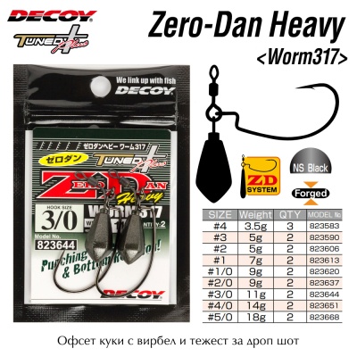 Decoy Zero Dan Heavy Worm 317 | Offset Hooks with Hex Lead and Swivel