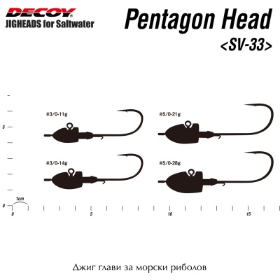 Джиг глави за морски риболов Decoy Pentagon Head SV-33 | Размери