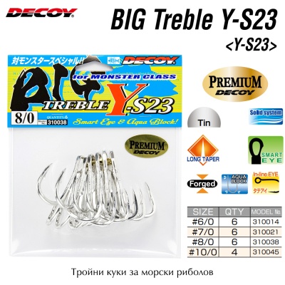 Големи тройни куки за морски риболов на трофейни риби Decoy BIG Treble Y-S23