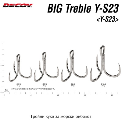 Големи тройни куки за морски риболов Decoy BIG Treble Y-S23 | Размери