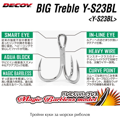 Големи тройни куки за морски Catch and Release риболов Decoy BIG Treble Y-S23 BL