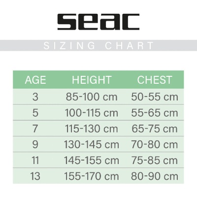 Seac Sub Sizing Chart for KIDS